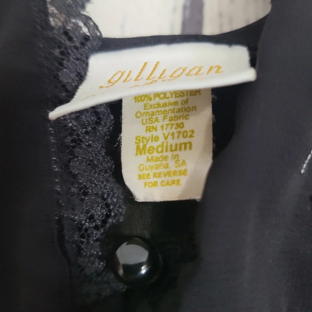 Gilligan O'Malley Small Black Rose Embroidered Sheer Mesh Babydoll Lingerie Lace